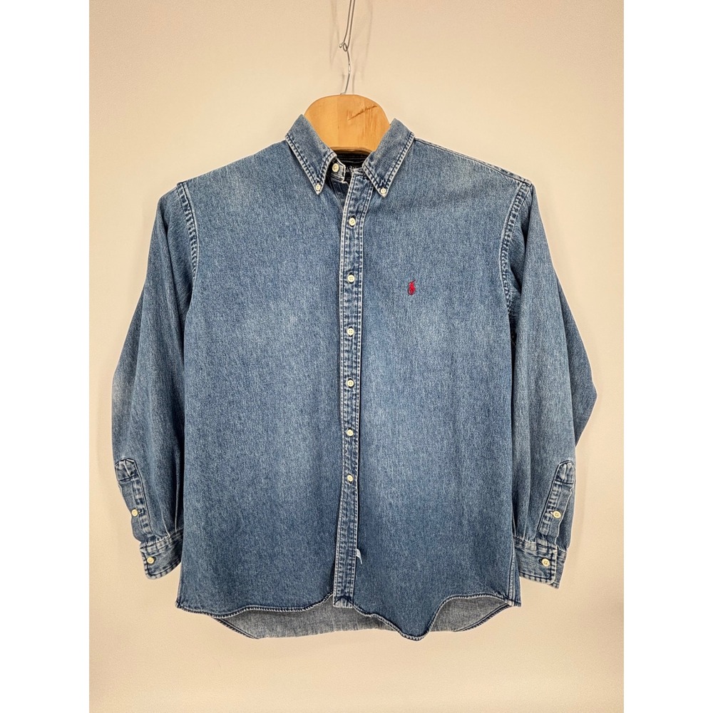 Ralph Lauren Mens XL Denim Button Down Shirt Blue Long Sleeve Red Pony Cotton - Picture 2 of 12